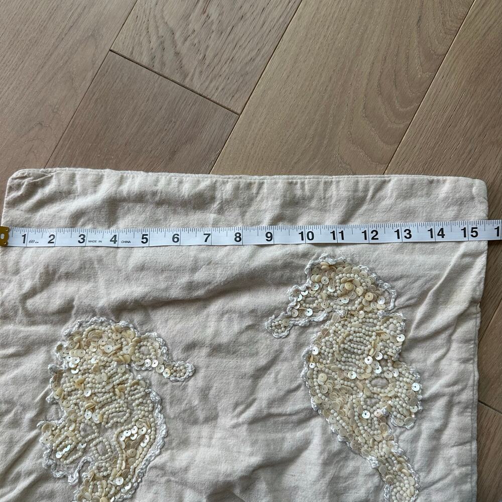 Set of 2 Linen Mother of Peal Seahorse and Starfish Pillow Covers 15x15 - Picture 6 of 8